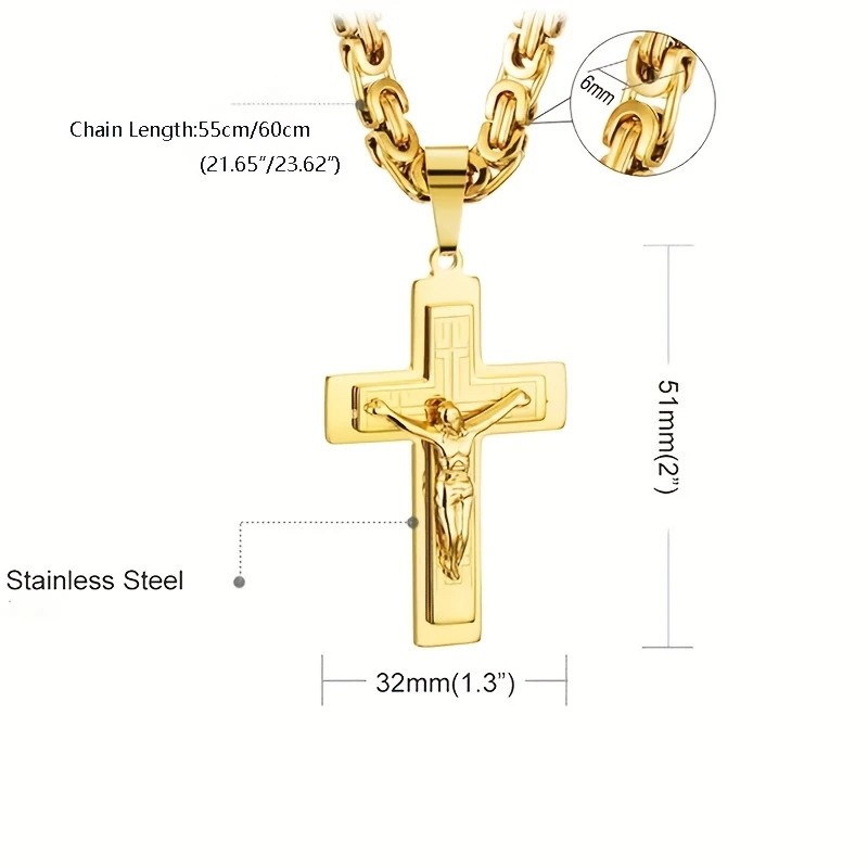 Trendy Gold-Plated Cross Men's Pendant, paired with a Cuban chain—a bold, personal expression of faith.（Gold+silver） - Image 5