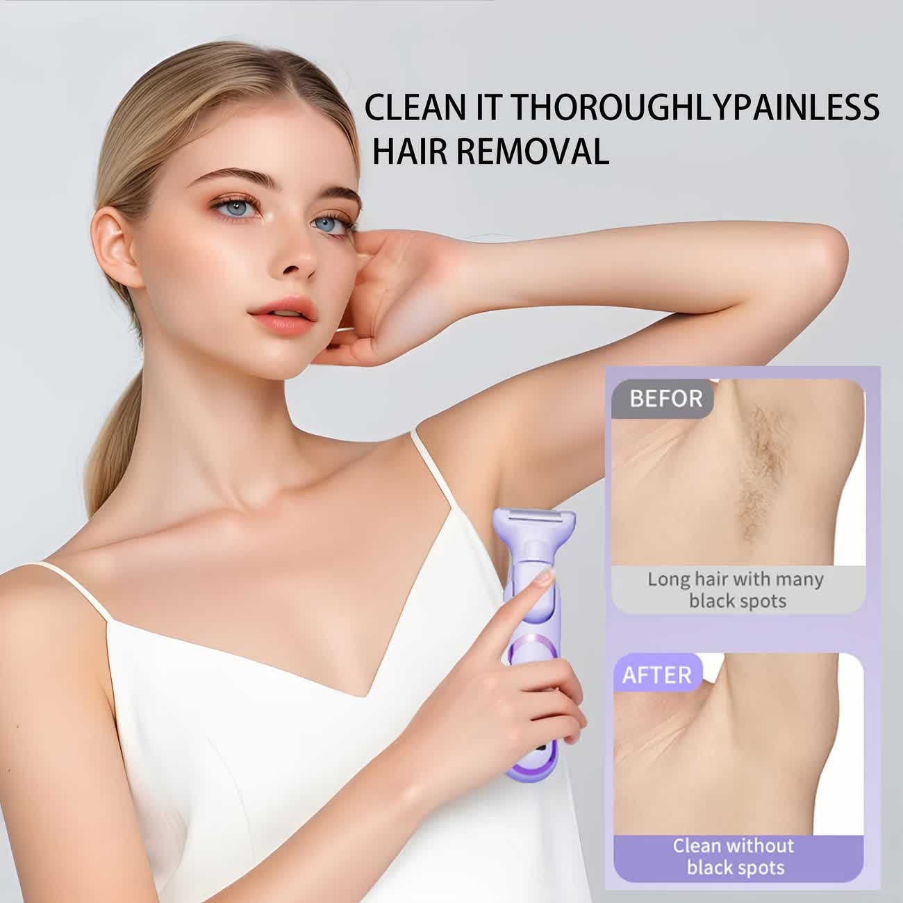 WHITE Women's Whole Body Electric Hair Removal Device, Painless Hair Removal, Type-C Fast Charging - Image 4