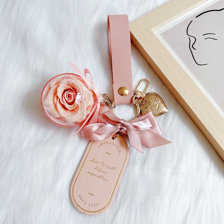 Valentine's Day Preserved Flower Leather Keychain: Romantic and Cute to Carry Around, Perfect for Gifting or Personal Use（pink) - Image 1
