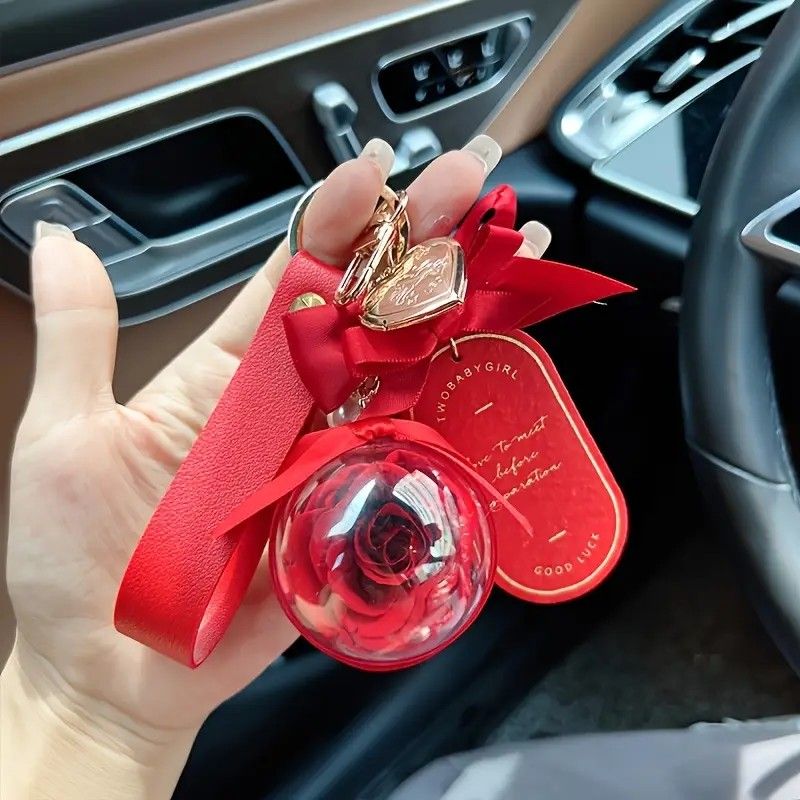 Valentine's Day Preserved Flower Leather Keychain: Romantic and Cute to Carry Around, Perfect for Gifting or Personal Use(BLACK) - Image 2