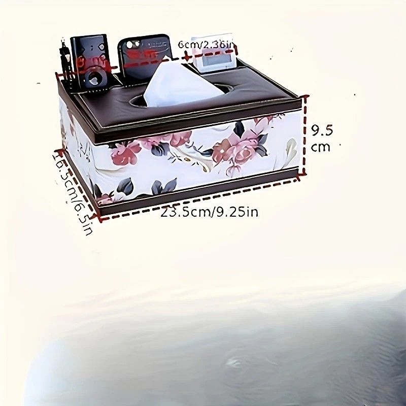 Black cat's eye Multi-Function Leather Tissue Box, Wooden Frame with Compartment Storage, Anti-Slip and Stable, Living Room and Office Desktop Organizer - Image 6