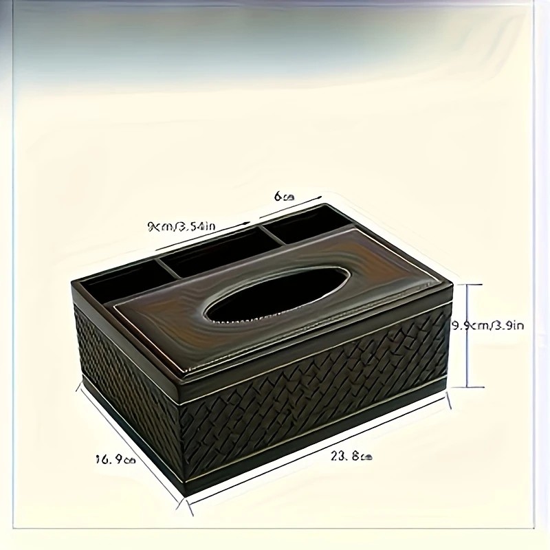 White gold Multi-Function Leather Tissue Box, Wooden Frame with Compartment Storage, Anti-Slip and Stable, Living Room and Office Desktop Organizer - Image 3