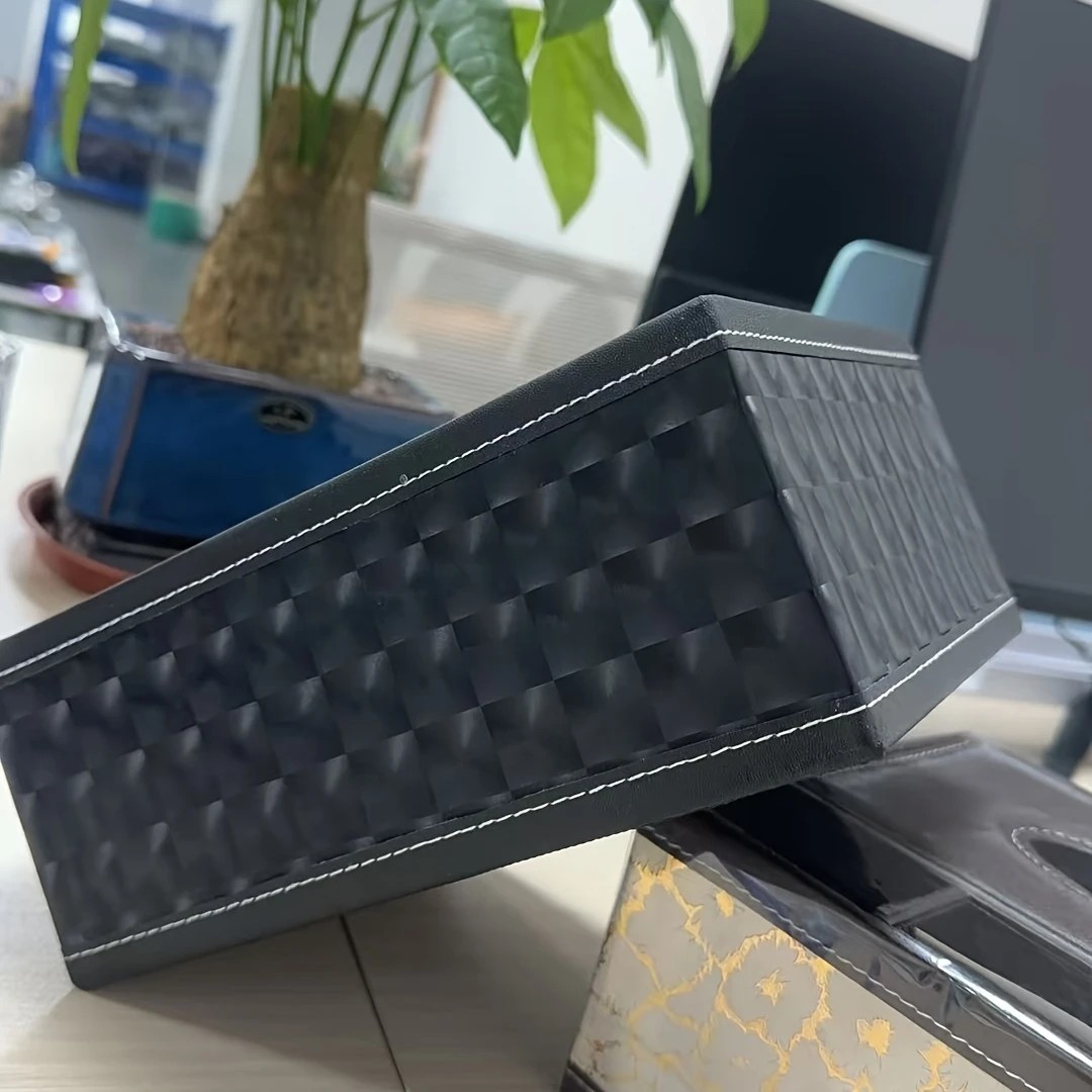 White gold Multi-Function Leather Tissue Box, Wooden Frame with Compartment Storage, Anti-Slip and Stable, Living Room and Office Desktop Organizer - Image 7