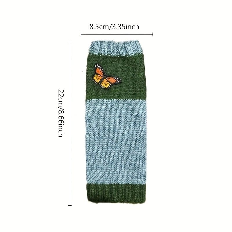 Fashion Color-Block Butterfly Embroidered Knit Gloves, Warm Fit 8.5×22cm, Practical Sweet Stylish Essential for Autumn/Winter Outfits(black) - Image 2