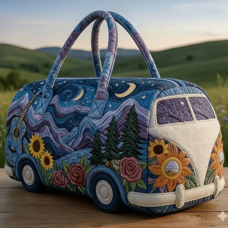 Bohemian style vintage embroidered travel bag, made of lightweight and durable polyester, with a capacity under 20L, featuring eye-catching starry sky and mountain patterns, essential for music festivals and gym outings.(18 inches *9IN*9 inches) - Image 2