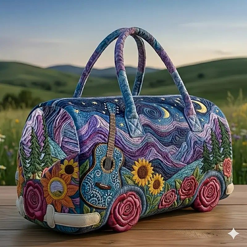 Bohemian style vintage embroidered travel bag, made of lightweight and durable polyester, with a capacity under 20L, featuring eye-catching starry sky and mountain patterns, essential for music festivals and gym outings.(18 inches *9IN*9 inches) - Image 6