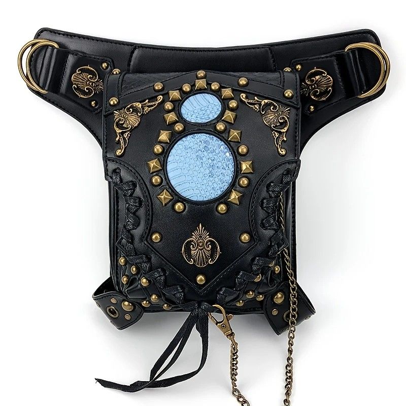 Steampunk-style Adjustable Waist Bag: Retro Chains and Rivets Decoration, PU Leather Multi-function Shoulder Crossbody Bag for Trendy Matching - Image 6