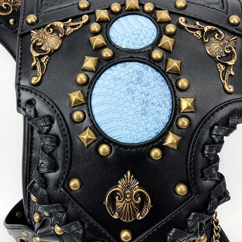 Steampunk-style Adjustable Waist Bag: Retro Chains and Rivets Decoration, PU Leather Multi-function Shoulder Crossbody Bag for Trendy Matching - Image 7