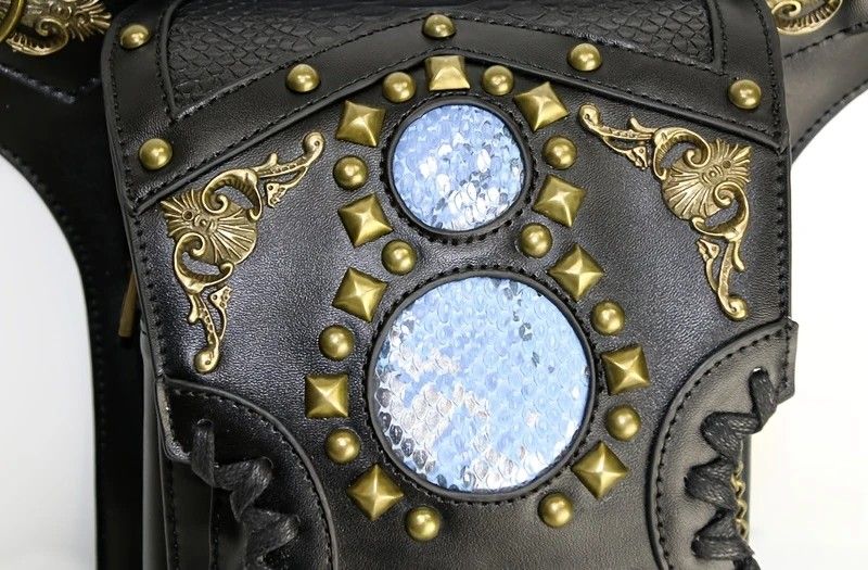 Steampunk-style Adjustable Waist Bag: Retro Chains and Rivets Decoration, PU Leather Multi-function Shoulder Crossbody Bag for Trendy Matching - Image 8