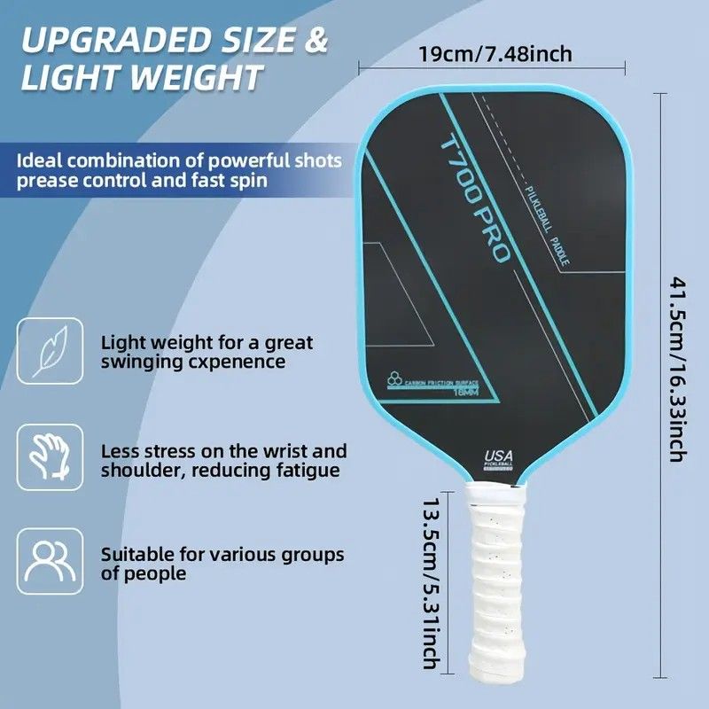 1PCS T700 PRO Carbon Fiber Pickleball Paddle: 8.0oz Lightweight Wide Body Control Paddle for Beginners & Seniors(YELLOW) - Image 5