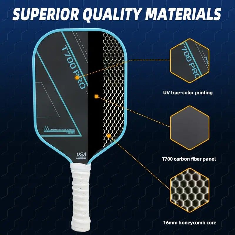 1PCS T700 PRO Carbon Fiber Pickleball Paddle: 8.0oz Lightweight Wide Body Control Paddle for Beginners & Seniors(BLUE) - Image 2