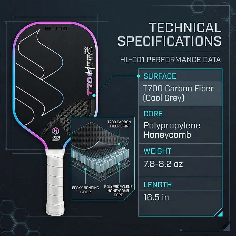 T700 Carbon Fiber Pickleball Paddle 16mm Core Lightweight Single Paddle with Polymer Honeycomb Core（bluish violet） - Image 2