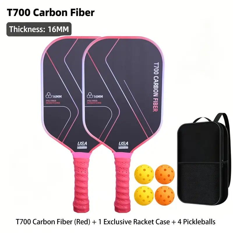 T700 Carbon Fiber Pickleball Paddle Set (2 Pack): 8.0oz Lightweight Widebody Design, Ideal for Beginners & Seniors（RED) - Image 1