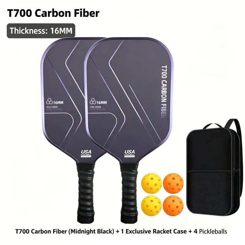T700 Carbon Fiber Pickleball Paddle Set (2 Pack): 8.0oz Lightweight Widebody Design, Ideal for Beginners & Seniors（BLACK) - Image 1