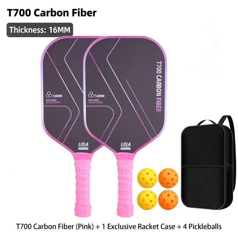 T700 Carbon Fiber Pickleball Paddle Set (2 Pack): 8.0oz Lightweight Widebody Design, Ideal for Beginners & Seniors（pink) - Image 1