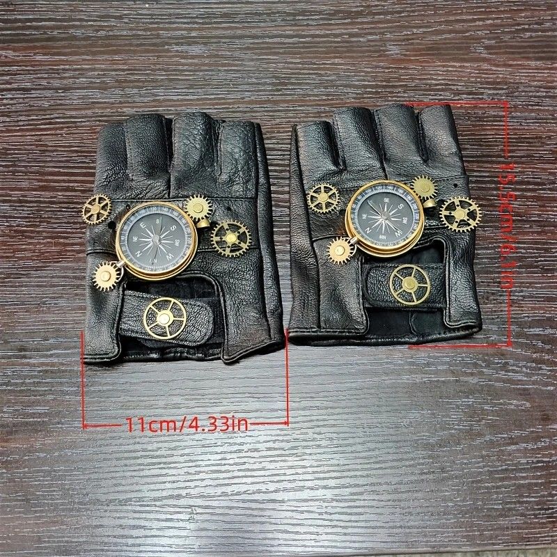 Steampunk Compass Half - Finger Gloves: Pure Sheepskin with Gear Decor, Retro Mechanical Style, Flexible & Versatile。golden - Image 7