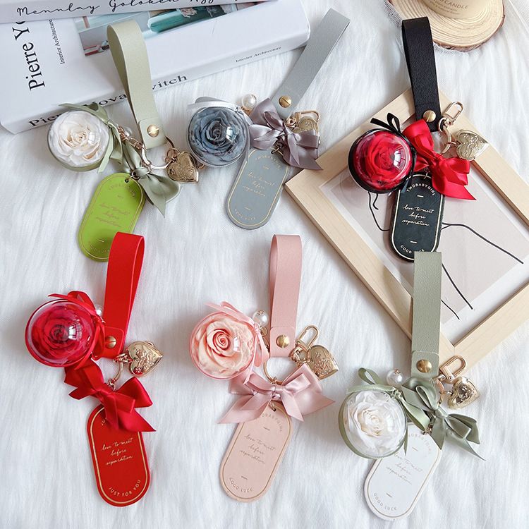 Valentine's Day Preserved Flower Leather Keychain: Romantic and Cute to Carry Around, Perfect for Gifting or Personal Use(RED) - Image 4