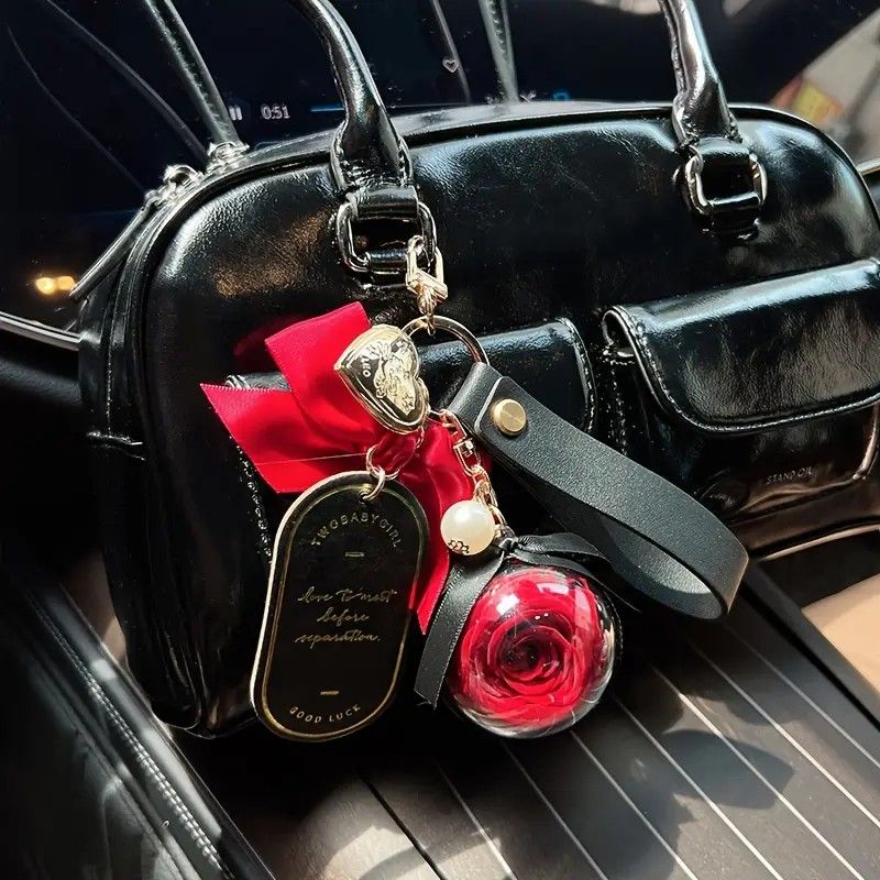 Valentine's Day Preserved Flower Leather Keychain: Romantic and Cute to Carry Around, Perfect for Gifting or Personal Use(RED) - Image 7
