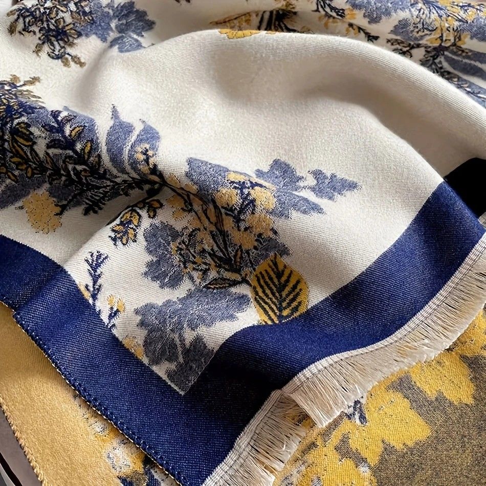 Bohemian-style Faux Cashmere Shawl Scarf, Soft, Warm, and Stylish for Autumn and Winter(NAVY BLUE)) - Image 2