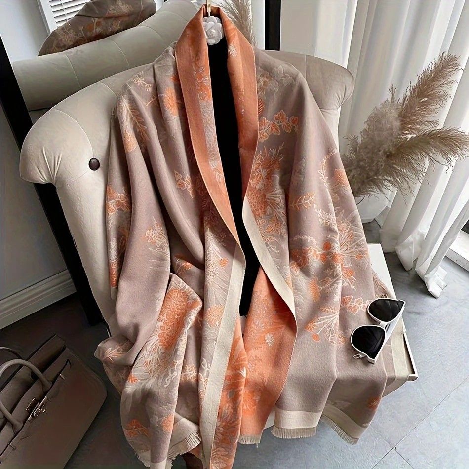 Bohemian-style Faux Cashmere Shawl Scarf, Soft, Warm, and Stylish for Autumn and Winter(ORANGE) - Image 1