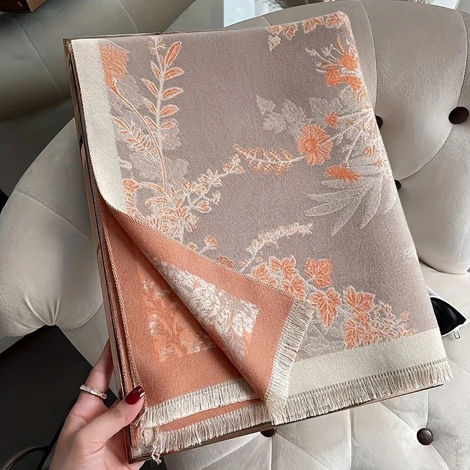 Bohemian-style Faux Cashmere Shawl Scarf, Soft, Warm, and Stylish for Autumn and Winter(ORANGE) - Image 2