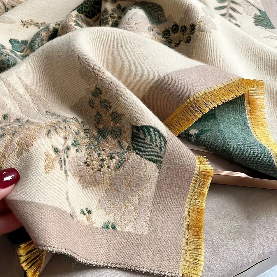 Bohemian-style Faux Cashmere Shawl Scarf, Soft, Warm, and Stylish for Autumn and Winter(GREEN) - Image 2