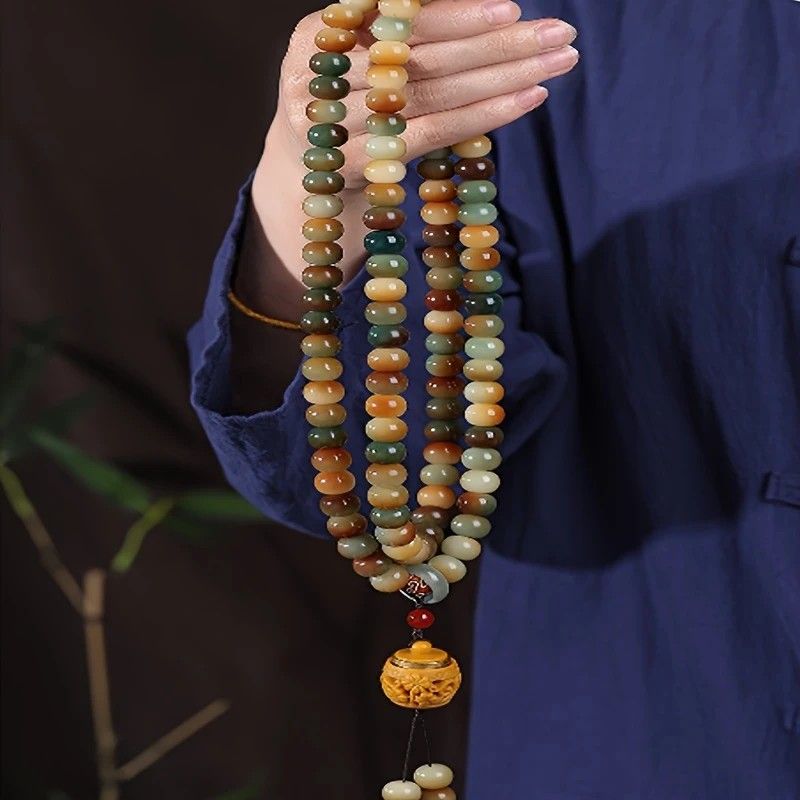 108 Bodhi Root Bracelet with Green Sandalwood Sachet, Textured by Time, Multi-Loop Zen Meditation Beads - Image 2