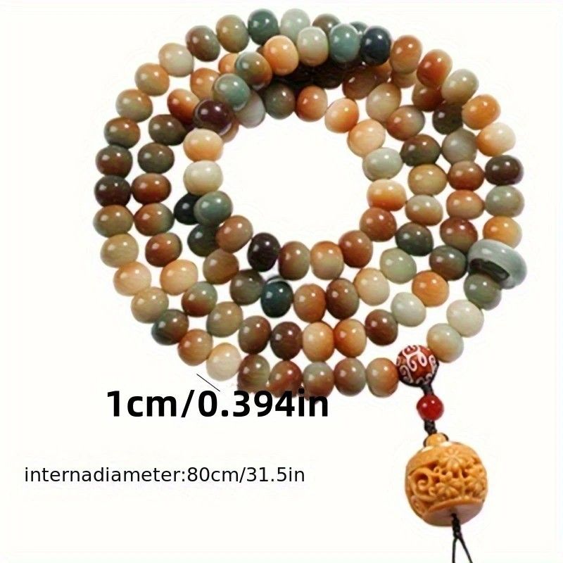 108 Bodhi Root Bracelet with Green Sandalwood Sachet, Textured by Time, Multi-Loop Zen Meditation Beads - Image 5