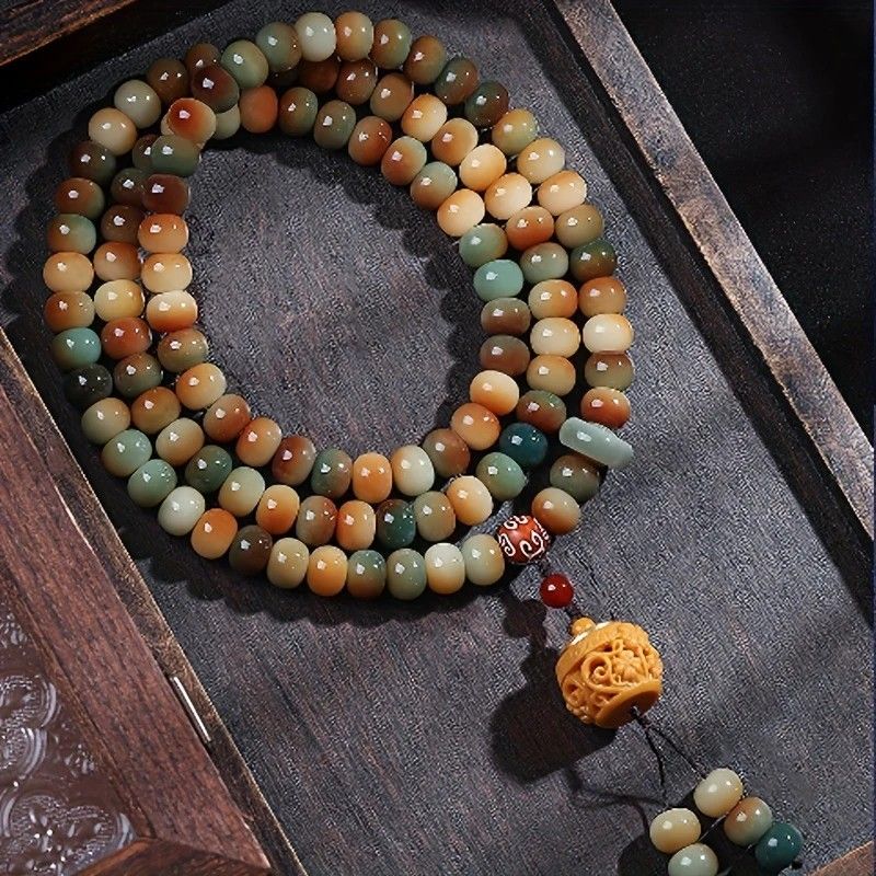 108 Bodhi Root Bracelet with Green Sandalwood Sachet, Textured by Time, Multi-Loop Zen Meditation Beads - Image 7