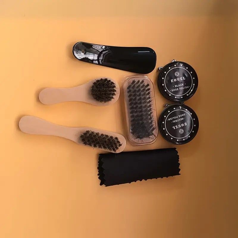 7-in-1 Travel Case Black and Neutral Shoe Brush Cleaning Kit - Image 2
