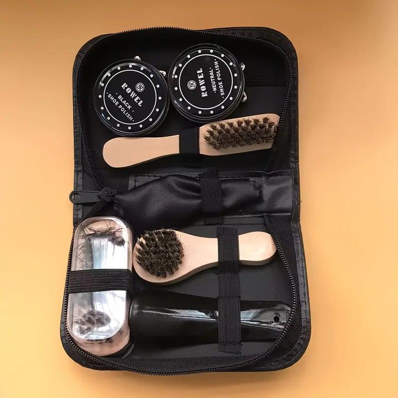 7-in-1 Travel Case Black and Neutral Shoe Brush Cleaning Kit - Image 5