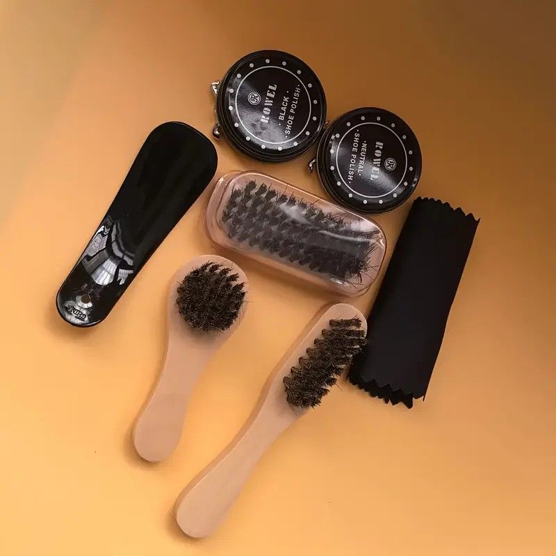 7-in-1 Travel Case Black and Neutral Shoe Brush Cleaning Kit - Image 7