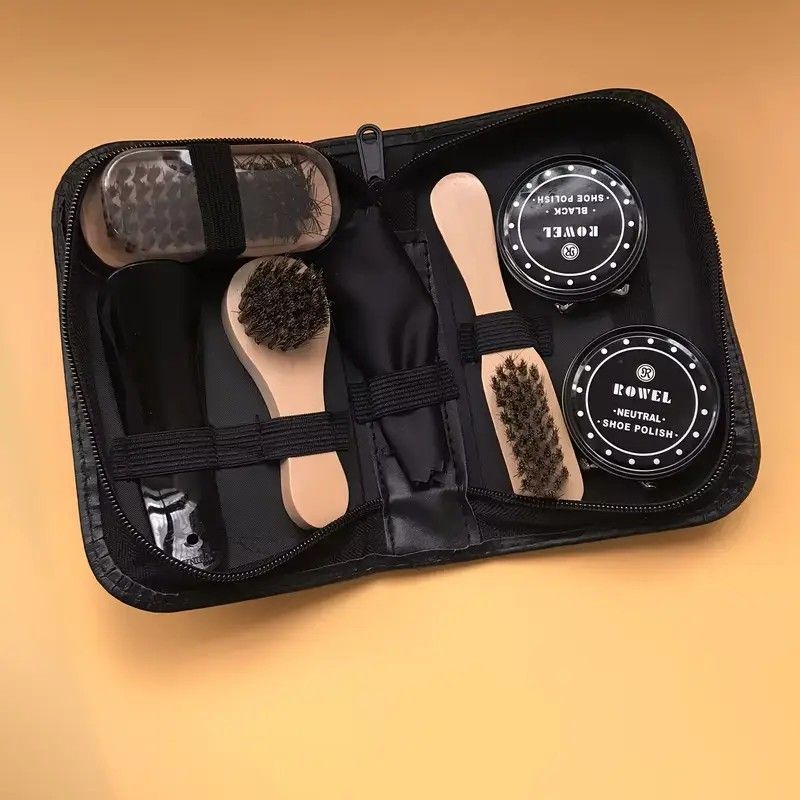 7-in-1 Travel Case Black and Neutral Shoe Brush Cleaning Kit - Image 8
