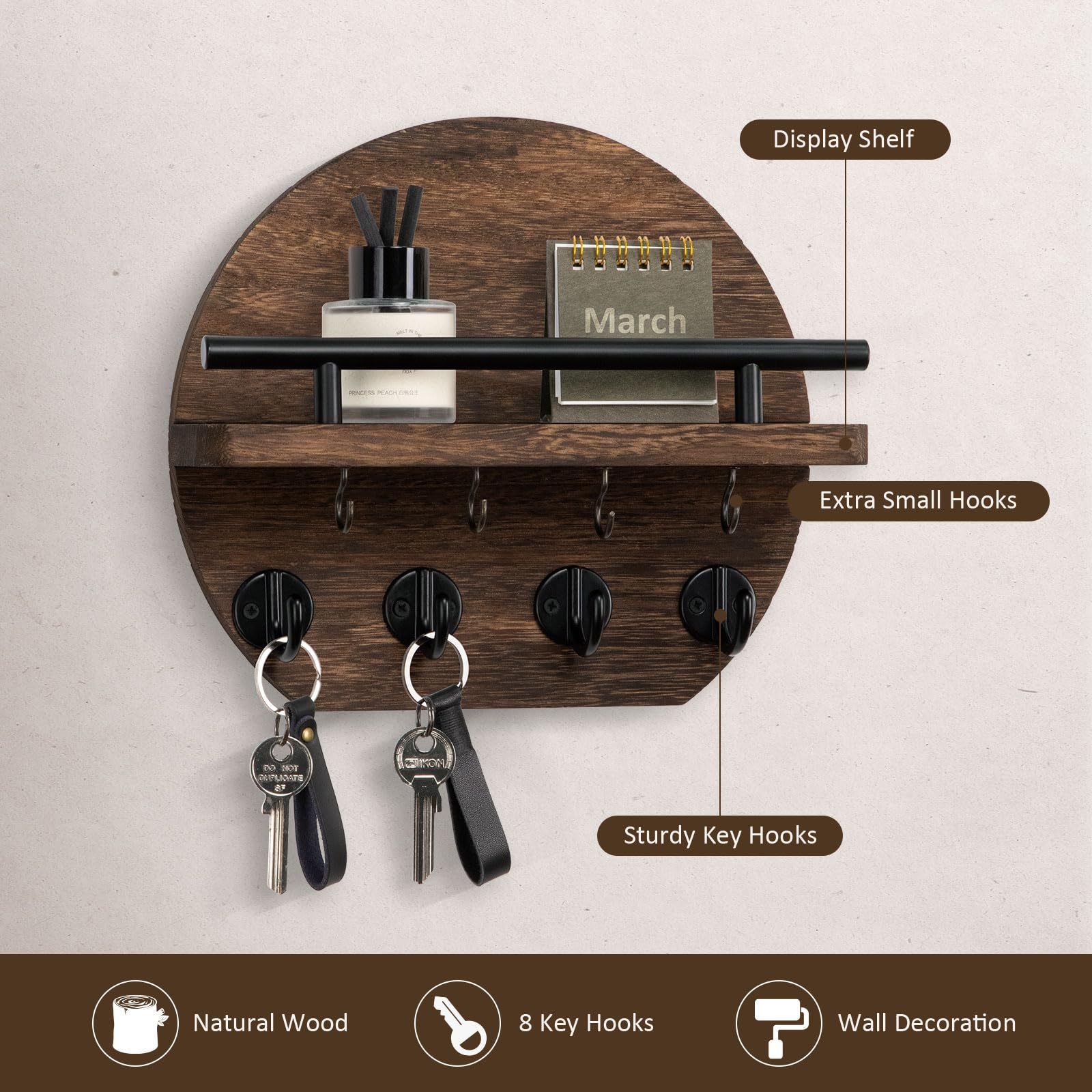 Handcrafted wooden wall organizer with partitioned storage and multifunctional use, easily creating a tidy and stylish entryway./Retro color - Image 3