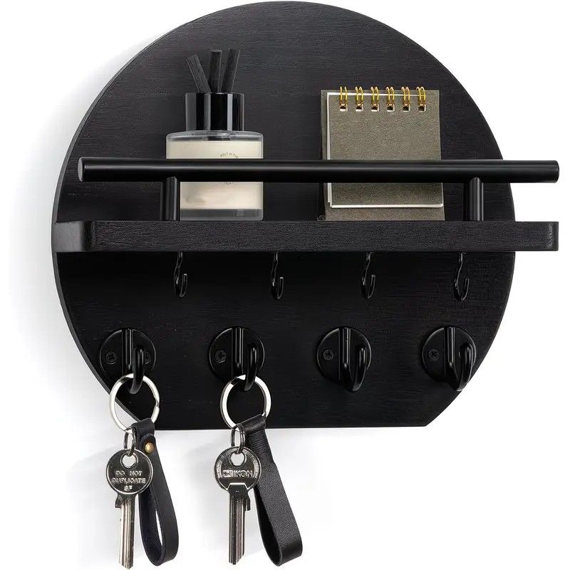 Handcrafted wooden wall organizer with partitioned storage and multifunctional use, easily creating a tidy and stylish entryway./Retro color - Image 8