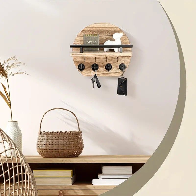 Handcrafted wooden wall organizer with partitioned storage and multifunctional use, easily creating a tidy and stylish entryway./BLACK - Image 4