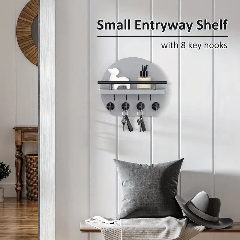 Handcrafted wooden wall organizer with partitioned storage and multifunctional use, easily creating a tidy and stylish entryway./BLACK - Image 5