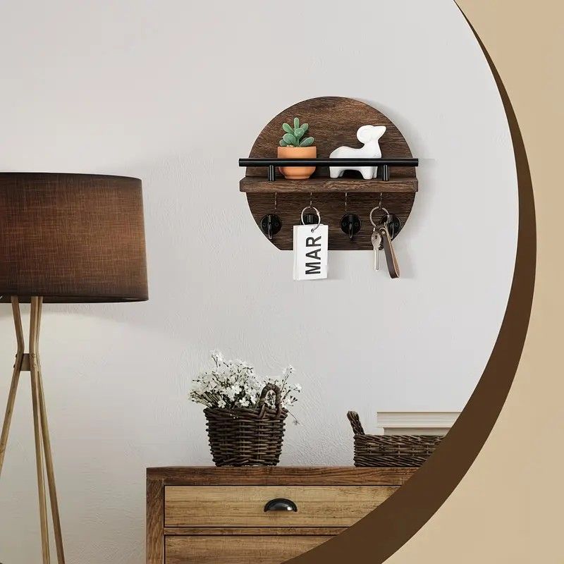 Handcrafted wooden wall organizer with partitioned storage and multifunctional use, easily creating a tidy and stylish entryway./BLACK - Image 6