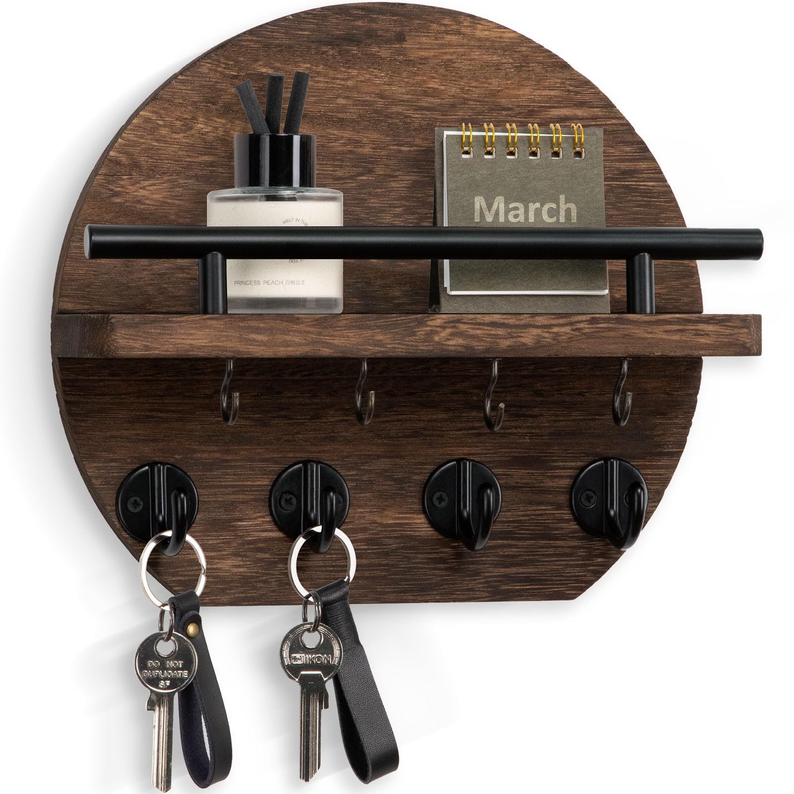 Handcrafted wooden wall organizer with partitioned storage and multifunctional use, easily creating a tidy and stylish entryway./BLACK - Image 8