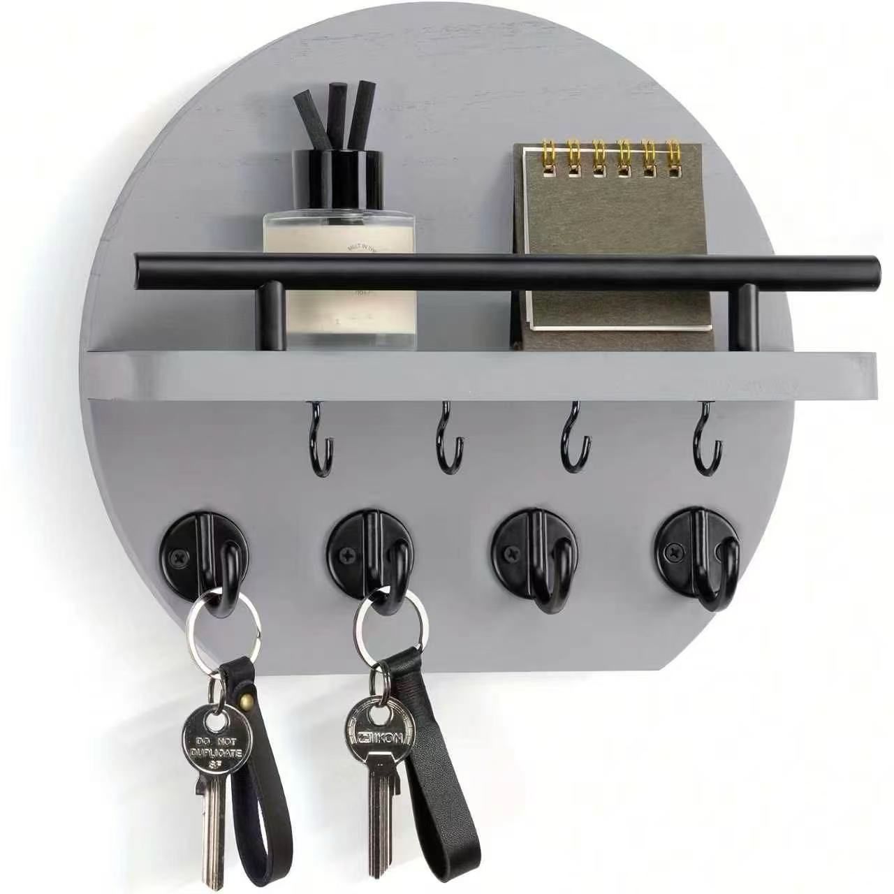 Handcrafted wooden wall organizer with partitioned storage and multifunctional use, easily creating a tidy and stylish entryway./GREY - Image 1