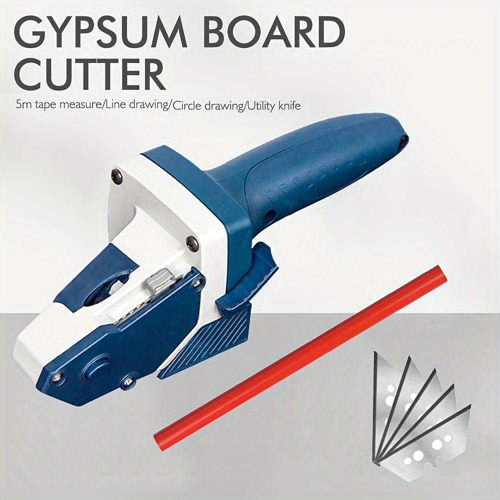 Professional Gypsum Board Cutter Kit with 5m Tape Measure & 5 Spare Blades Aluminum TPR Handle for Dust Free Drywall Foam KT Board Cutting Includes Pencil Ideal for DIY & Professional Use - Image 1