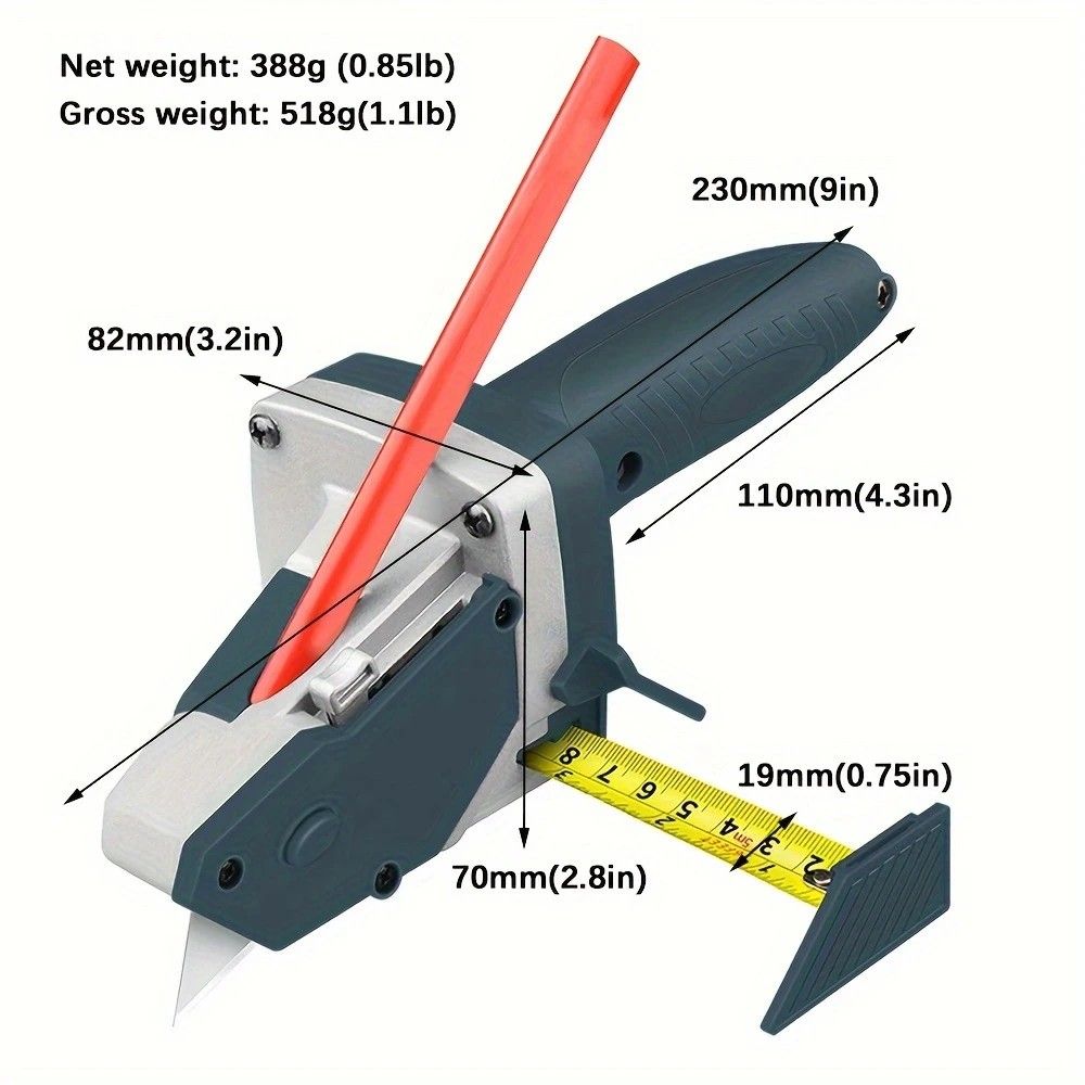 Professional Gypsum Board Cutter Kit with 5m Tape Measure & 5 Spare Blades Aluminum TPR Handle for Dust Free Drywall Foam KT Board Cutting Includes Pencil Ideal for DIY & Professional Use - Image 2