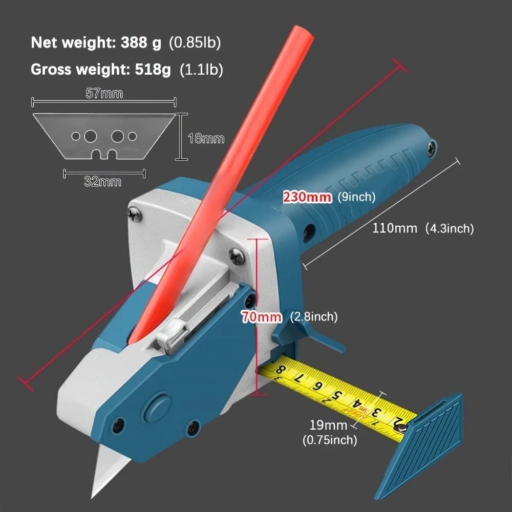 Professional Gypsum Board Cutter Kit with 5m Tape Measure & 5 Spare Blades Aluminum TPR Handle for Dust Free Drywall Foam KT Board Cutting Includes Pencil Ideal for DIY & Professional Use - Image 5