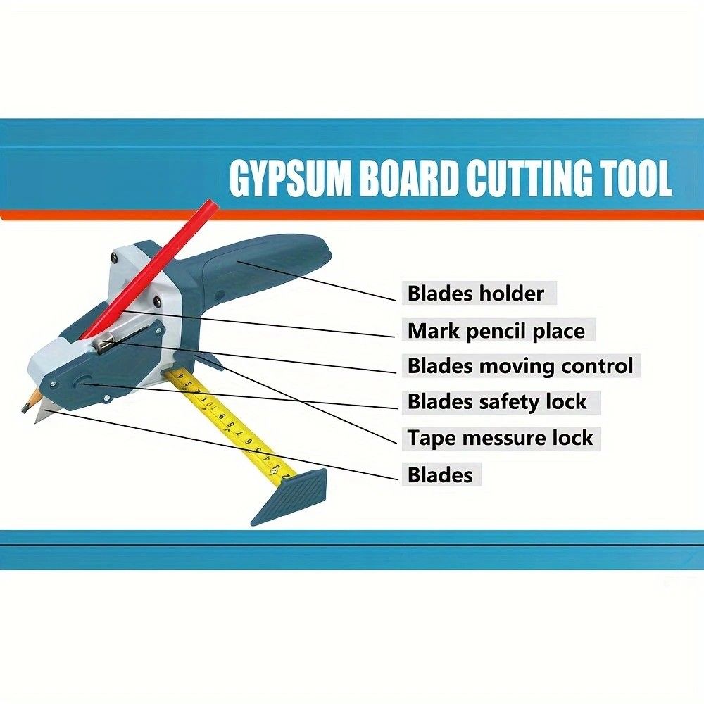 Professional Gypsum Board Cutter Kit with 5m Tape Measure & 5 Spare Blades Aluminum TPR Handle for Dust Free Drywall Foam KT Board Cutting Includes Pencil Ideal for DIY & Professional Use - Image 6