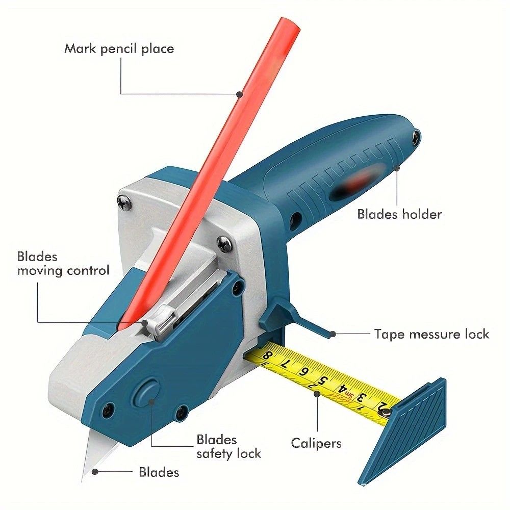 Professional Gypsum Board Cutter Kit with 5m Tape Measure & 5 Spare Blades Aluminum TPR Handle for Dust Free Drywall Foam KT Board Cutting Includes Pencil Ideal for DIY & Professional Use - Image 8