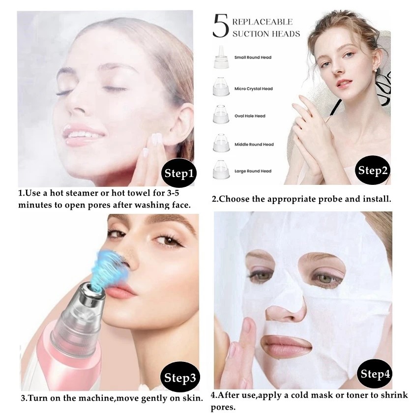 Blackhead Cleansing Device: 5 Nozzles for Full Face, 3 Suction Levels for Targeted Cleansing - Image 3