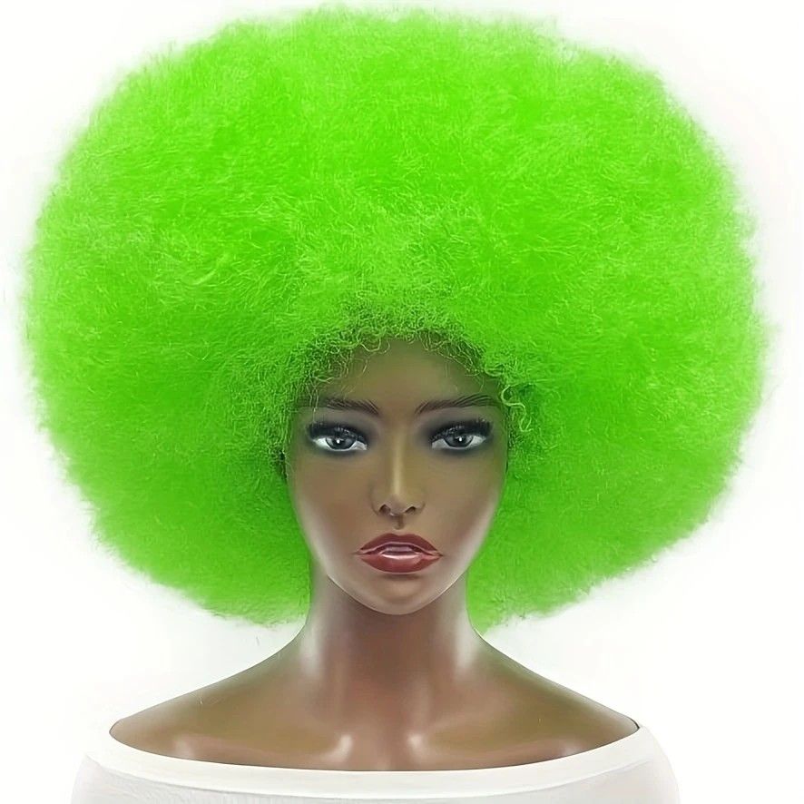 70s Fun Big Elastic Fluffy Afro Wig - High-quality Synthetic Short Curly Twisted Braid Wig for Cosplay and Daily Parties - Premium Fashion Wig（GREEN) - Image 1