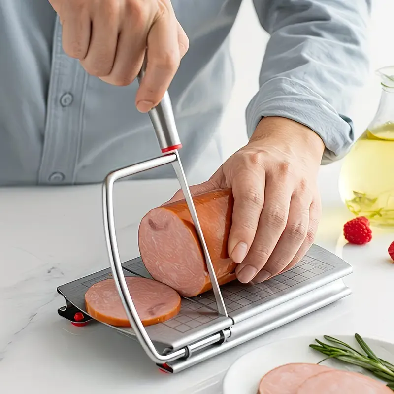Stainless steel multi-function slicer, precise for even slicing, silicone suction cup for anti-slip stability, sharp blade for smooth cutting, a practical kitchen and baking tool - Image 1