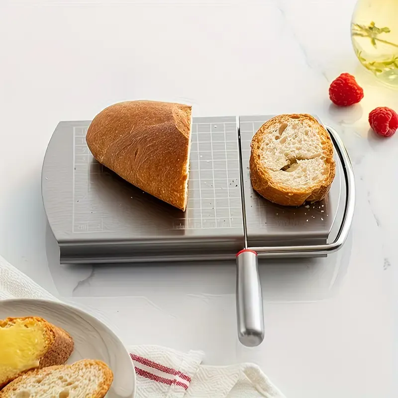 Stainless steel multi-function slicer, precise for even slicing, silicone suction cup for anti-slip stability, sharp blade for smooth cutting, a practical kitchen and baking tool - Image 4