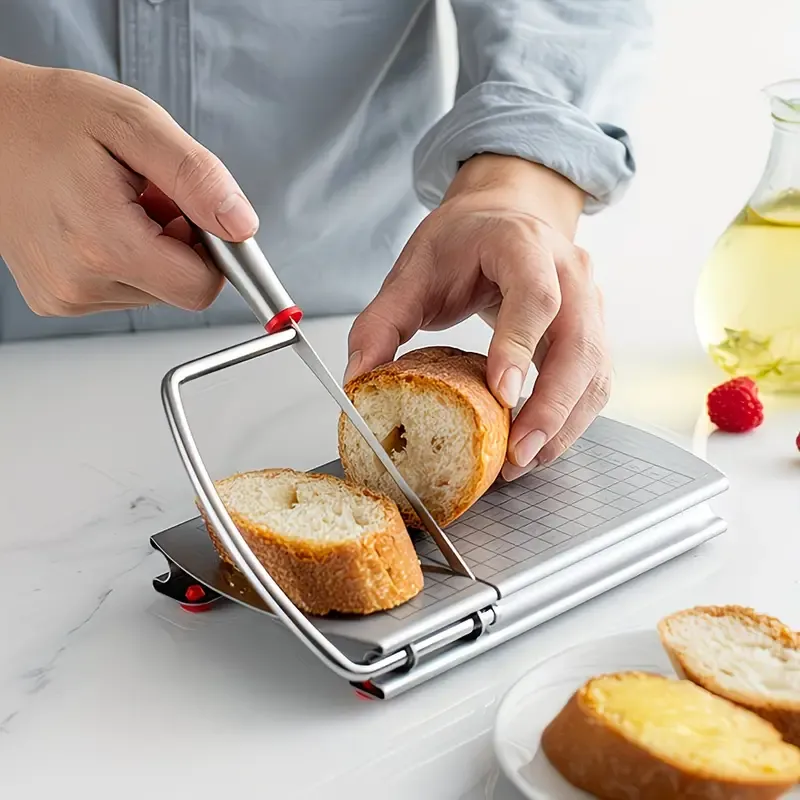 Stainless steel multi-function slicer, precise for even slicing, silicone suction cup for anti-slip stability, sharp blade for smooth cutting, a practical kitchen and baking tool - Image 7
